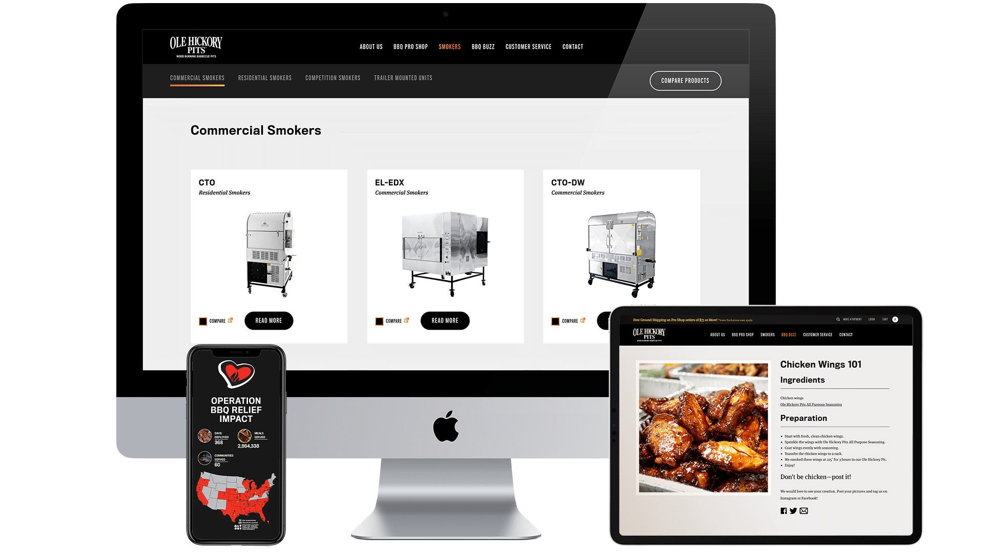 Ole Hickory Pits Website On Multiple Devices